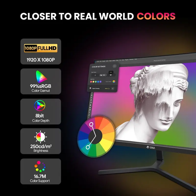 CRUA 24-Inch Curved Gaming Monitor – Full HD 1080P VA Panel, 180Hz Refresh Rate, AMD FreeSync & Eye Comfort Technology