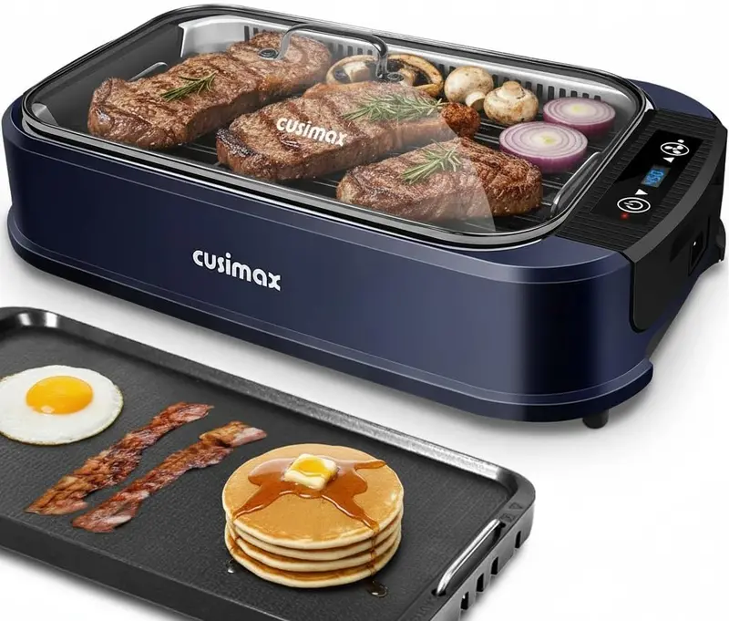 CUSIMAX Turbo Smokeless Indoor Grill – Tempered Glass Lid, Single Non-Stick Plate & High-Efficiency Smoke Extractor 5