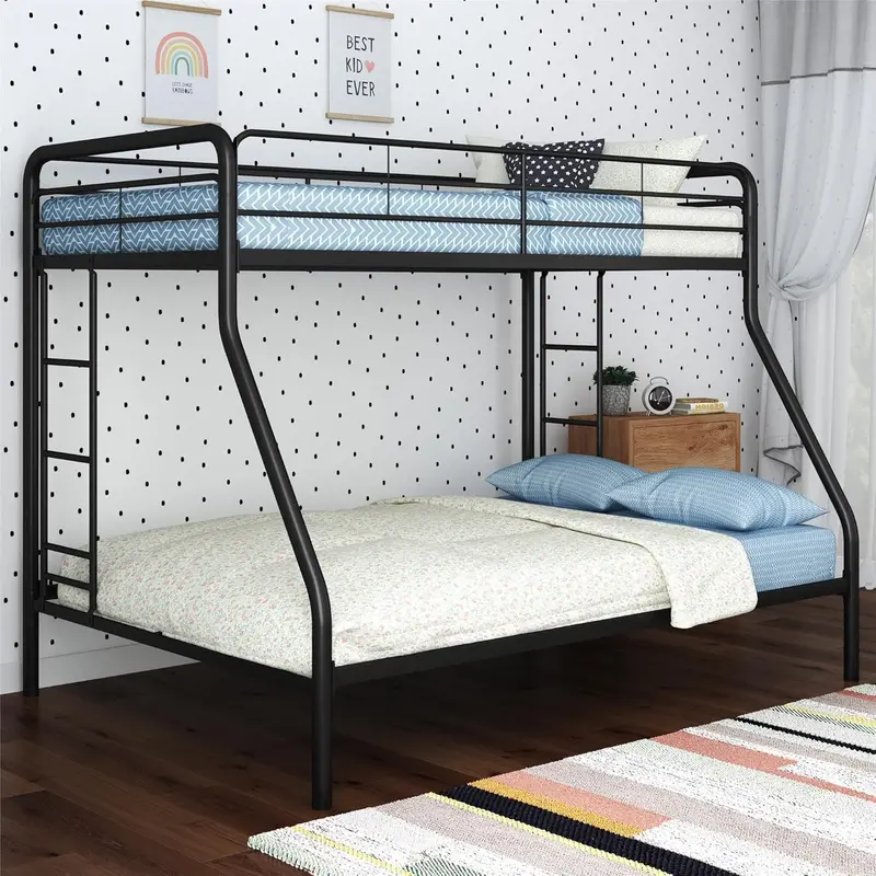 DHP Dusty Twin-Over-Full Bunk Bed – Industrial-Inspired Off-White Metal Frame with Integrated Ladder & Safety Rails