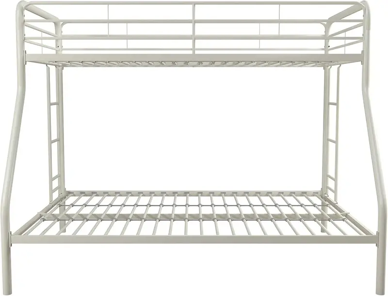 DHP Dusty Twin-Over-Full Bunk Bed – Space-Saving Metal Frame in Soft Off-White Finish