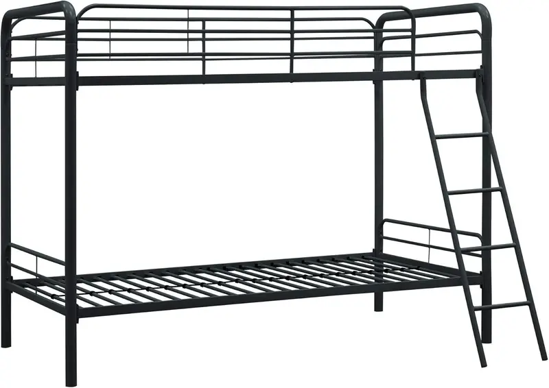 DHP Dusty Twin-Over-Full Bunk Bed – Space-Saving Metal Frame in Soft Off-White Finish
