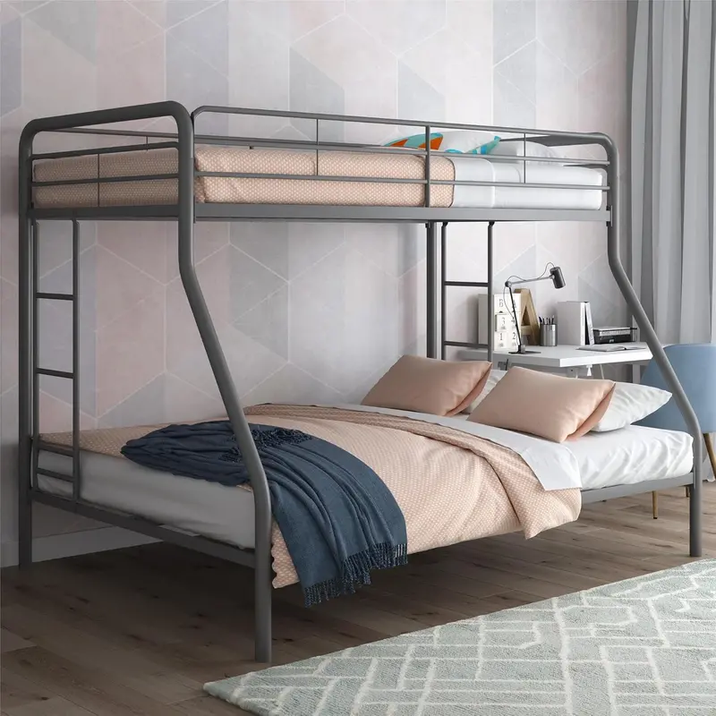 DHP Dusty Twin-Over-Full Bunk Bed – Space-Saving Metal Frame in Soft Off-White Finish