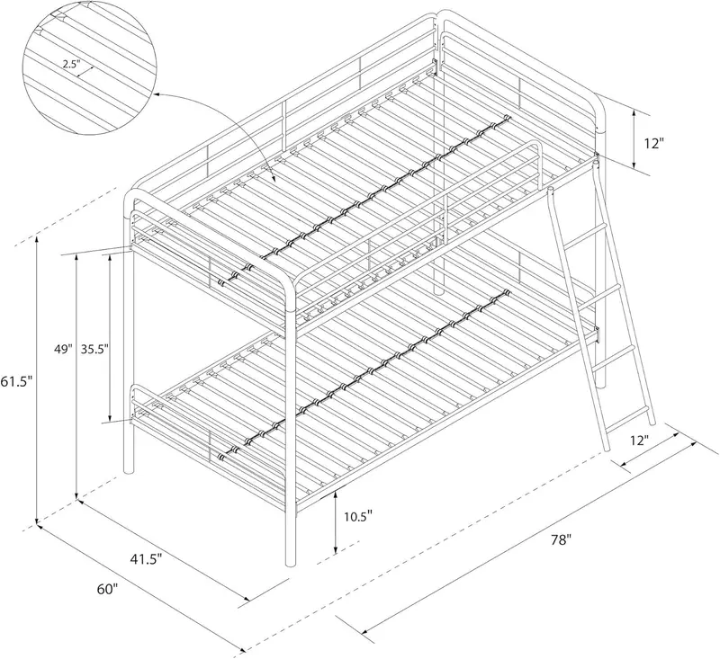 DHP Dusty Twin-Over-Full Bunk Bed – Space-Saving Metal Frame in Soft Off-White Finish