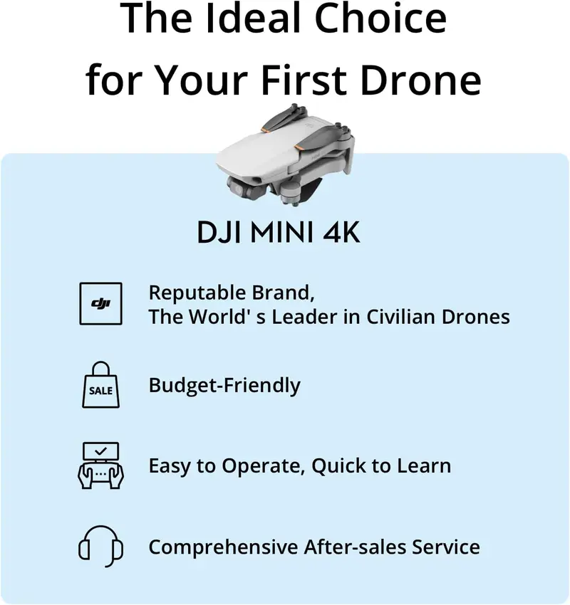 DJI Mini 4K Drone – Ultra-Compact 4K UHD Camera Quadcopter Under 249g Featuring 3-Axis Stabilization, 10km HD Transmission, and 31-Minute Flight Duration