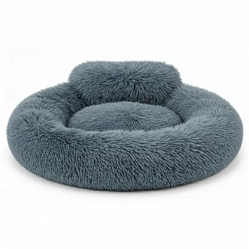 Donut-Shaped Dog Bed with Elevated Rim, Luxe Faux Fur Exterior, and Anti-Slip Bottom