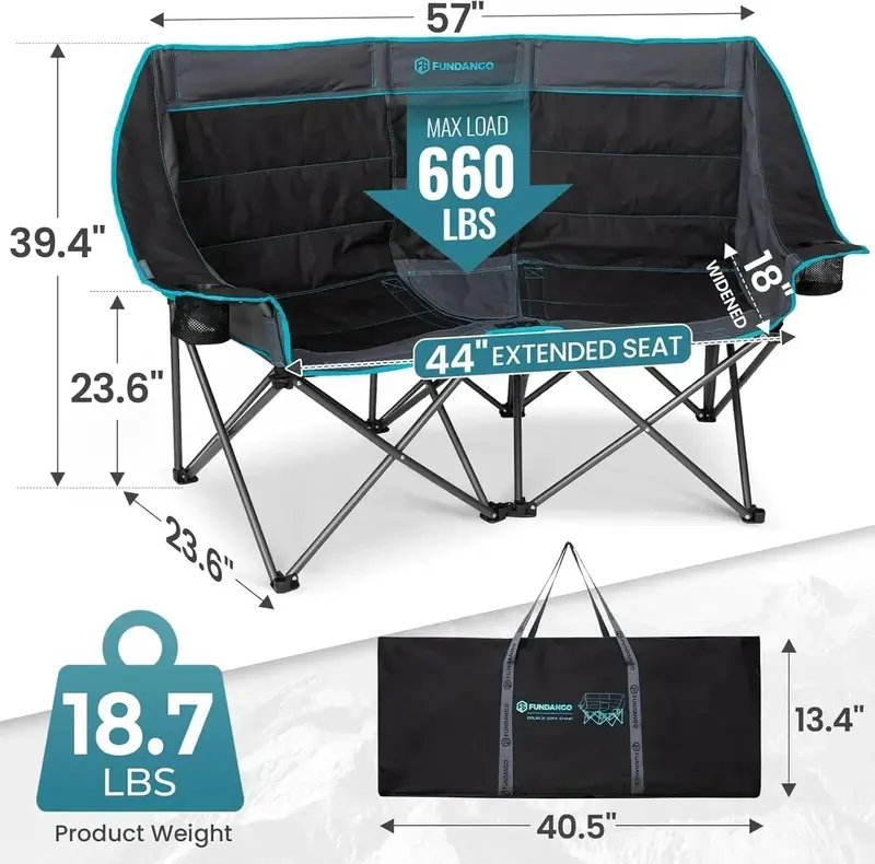 Dual-Occupant Camping Chair – Extra-Wide Foldable Seat Featuring Built-In Cooler and 1000 lb Weight Capacity