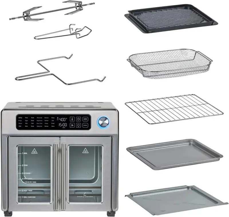 Emeril Lagasse 26-Quart Air Fryer Toaster Oven – French-Door Convection Countertop Oven, Stainless Steel Exterior