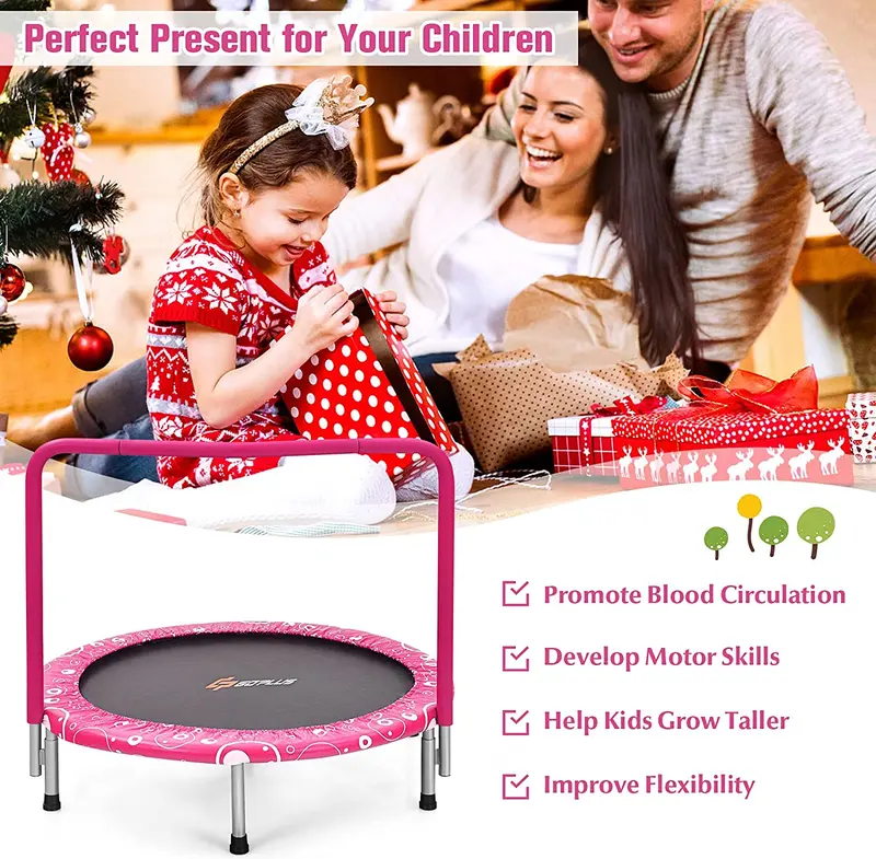 Enclosed 36-Inch Kids’ Folding Trampoline – Safety-Padded Rebounder with Handle & Compact Design