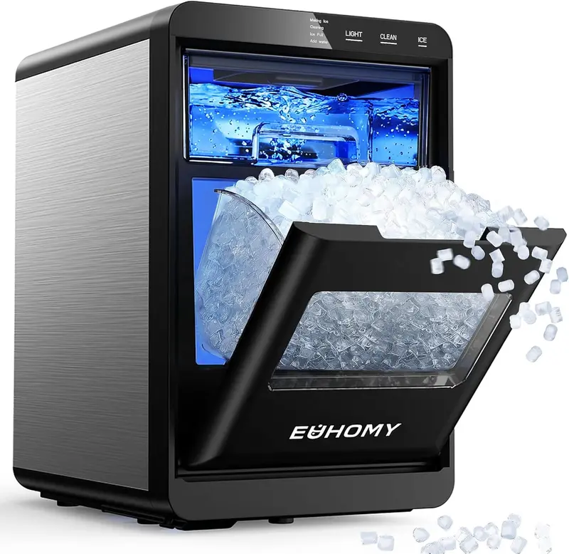 EUHOMY Countertop Nugget Ice Maker – High-Yield 40 lbs/Day Sonic Pellet Ice Machine with Self-Cleaning Cycle, Ice Scoop, and Storage Basket – Stainless Steel Build 2