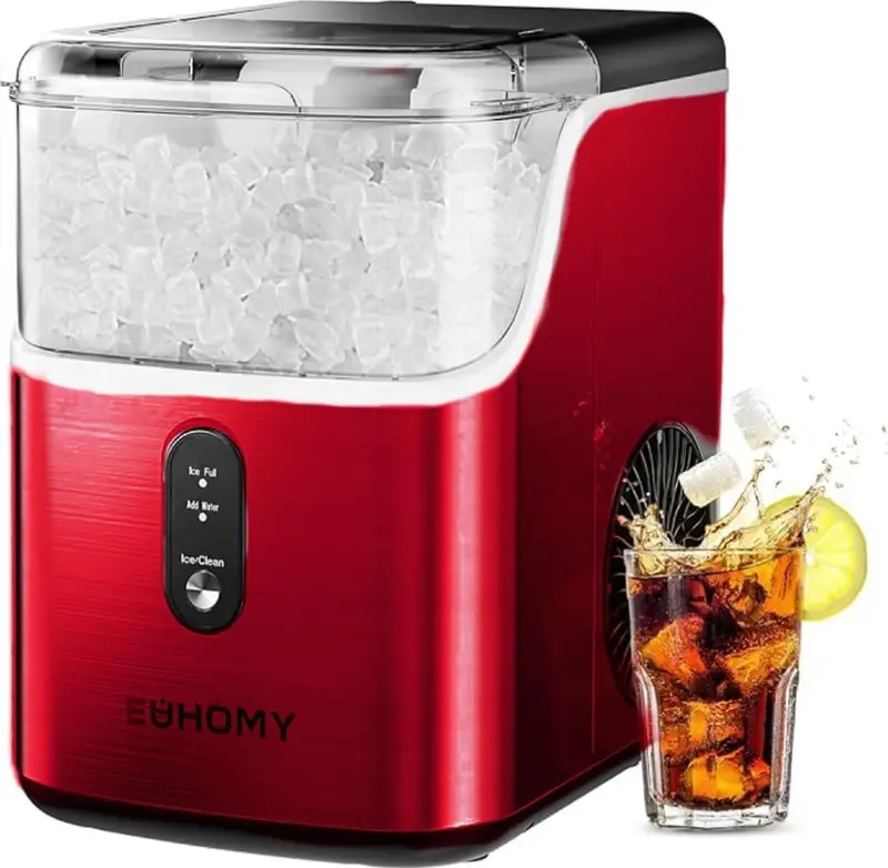 EUHOMY Countertop Sonic Nugget Ice Maker – 34 lbs/Day Rapid Ice Production with 7-Minute First-Ice Cycle, Self-Cleaning Function, and Premium Stainless Steel Housing