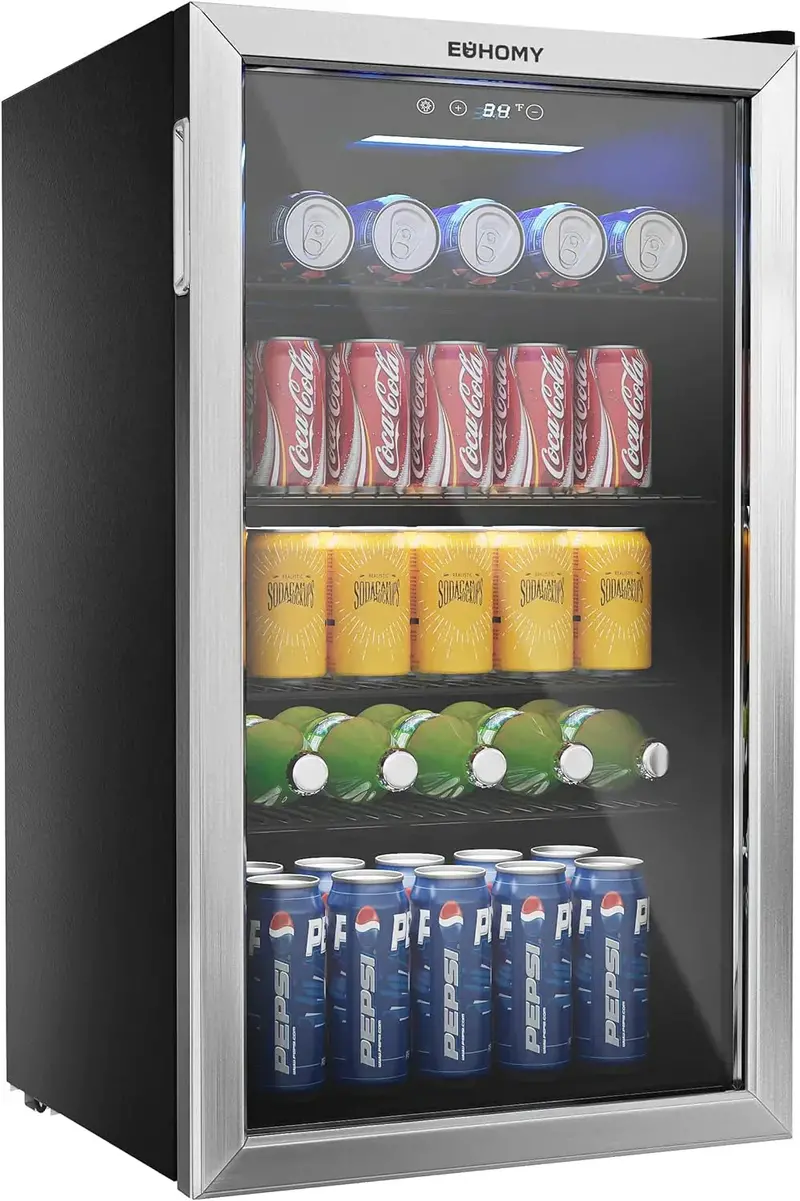 Euhomy Glass-Front Beverage Cooler – 126-Can Mini Fridge Ideal for Drinks and Snacks