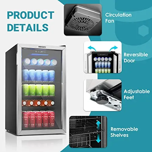 Euhomy Glass-Front Beverage Cooler – 126-Can Mini Fridge Ideal for Drinks and Snacks