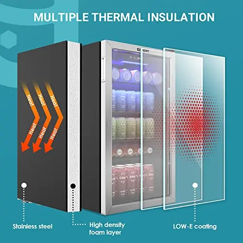 Euhomy Glass-Front Beverage Cooler – 126-Can Mini Fridge Ideal for Drinks and Snacks