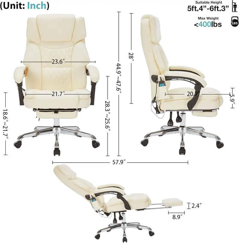 Executive Massage Office Chair – Heated Shiatsu Vibration, Footrest & Six-Point Therapy for Home or Office