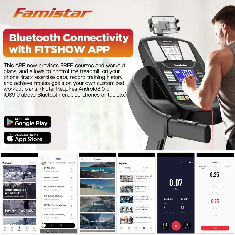 Famistar Compact Folding Treadmill – 15-Level Auto Incline, 300-Pound Weight Capacity, 10 MPH Top Speed