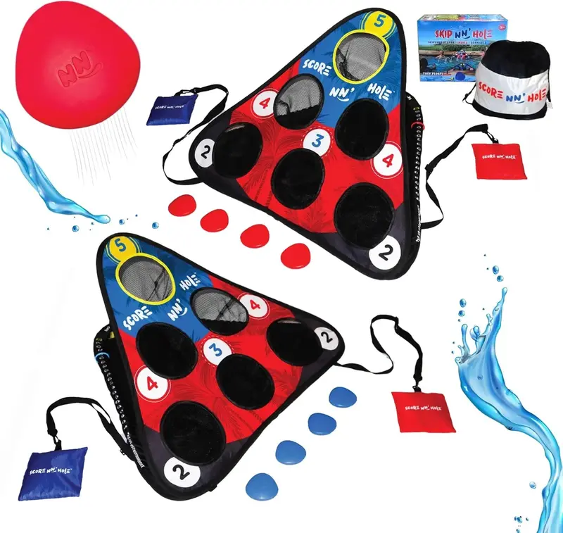 Floating Water Game Set – Combines Stone Skipping and Cornhole for Pool or Lake Play