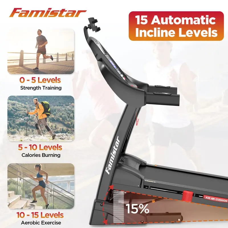 Foldable Home Treadmill – 15 Incline Settings, 10 MPH Top Speed, and 300-LB User Capacity