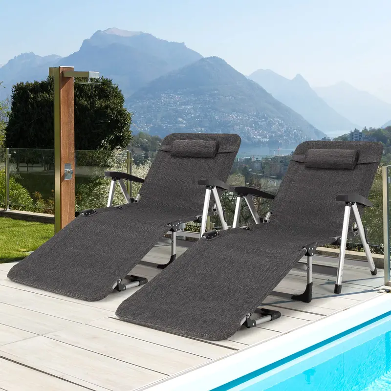 Foldable Outdoor Lounge Chair – Features Cup Holder and Removable, Adjustable Headrest 2