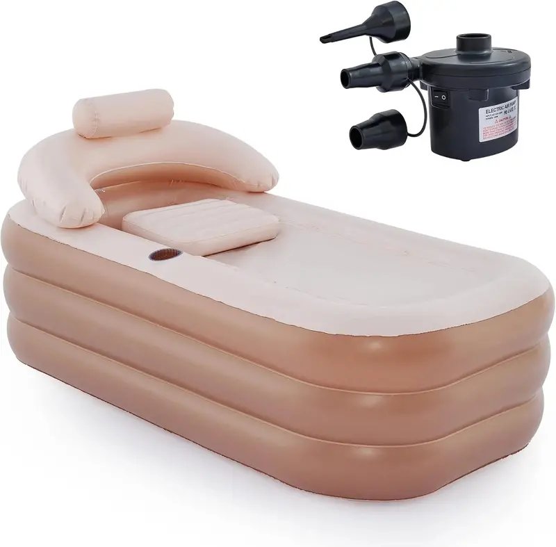 Freestanding Portable Inflatable Bathtub – Foldable Adult Spa Tub with Heavy-Duty PVC Construction & Built-in Pump