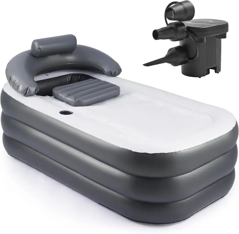 Freestanding Portable Inflatable Bathtub – Foldable Adult Spa Tub with Heavy-Duty PVC Construction & Built-in Pump