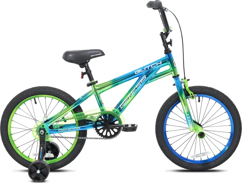 Genesis Glitch Youth BMX Bike – 18-Inch Blue/Green Alloy Frame for Beginner to Intermediate Riders