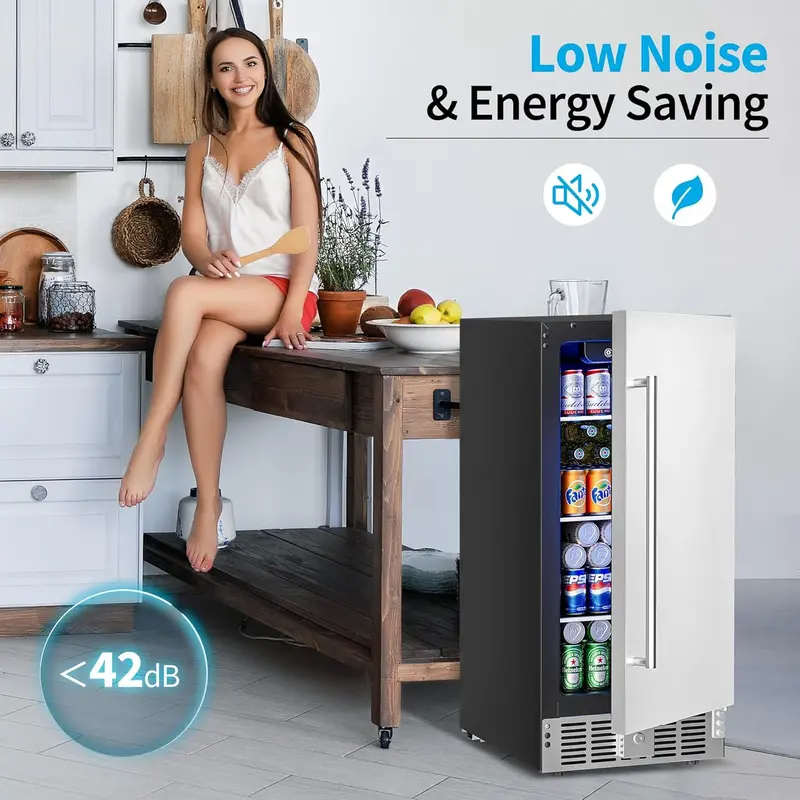 Glass-Door Beverage Cooler – 3.2 Cu. Ft. Mini Fridge, Holds Up to 126 Cans, Four Adjustable Shelves, Modern Silver Finish