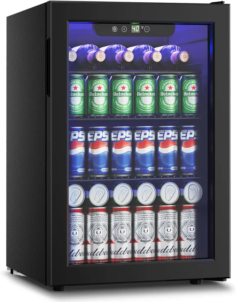 Glass-Door Beverage Cooler – 3.2 Cu. Ft. Mini Fridge, Holds Up to 126 Cans, Four Adjustable Shelves, Modern Silver Finish