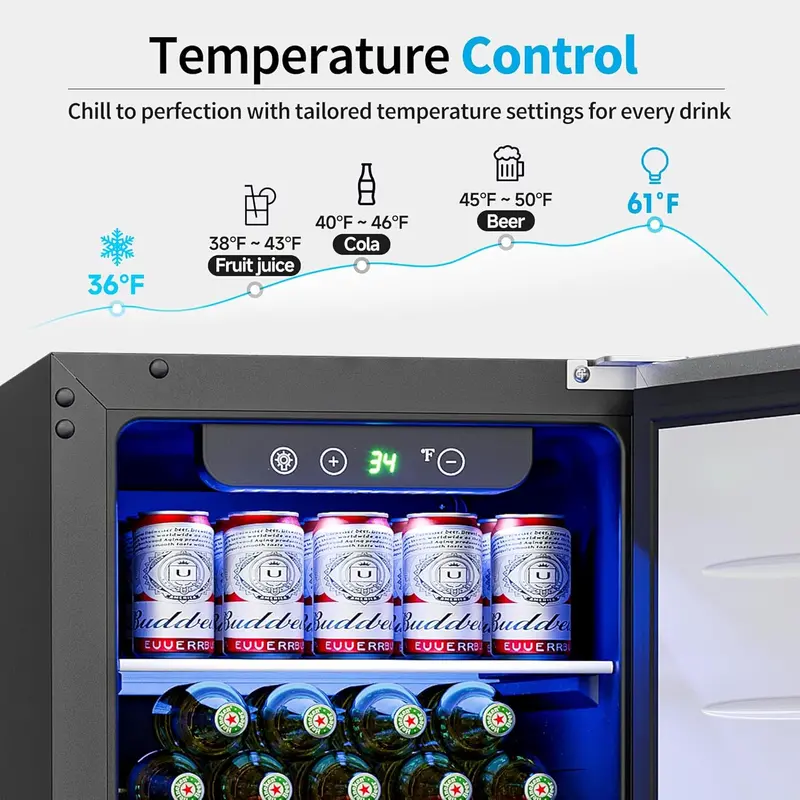 Glass-Door Beverage Cooler – 3.2 Cu. Ft. Mini Fridge, Holds Up to 126 Cans, Four Adjustable Shelves, Modern Silver Finish