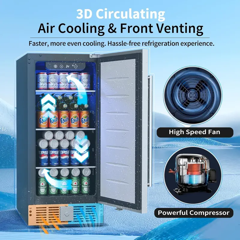 Glass-Door Beverage Cooler – 3.2 Cu. Ft. Mini Fridge, Holds Up to 126 Cans, Four Adjustable Shelves, Modern Silver Finish