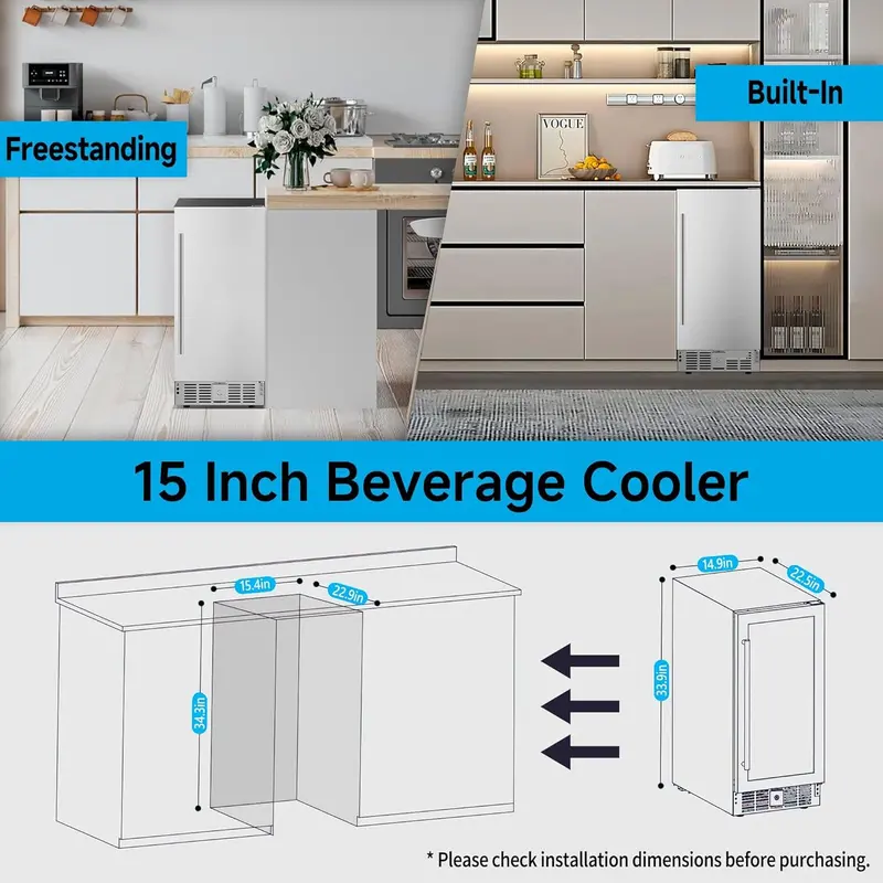 Glass-Door Beverage Cooler – 3.2 Cu. Ft. Mini Fridge, Holds Up to 126 Cans, Four Adjustable Shelves, Modern Silver Finish