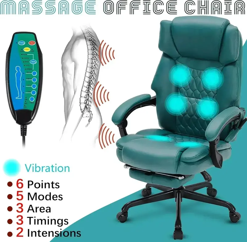 Heated Vibrating Office Chair – Six-Point Vibration, Warm Seat, and Extendable Footrest 2