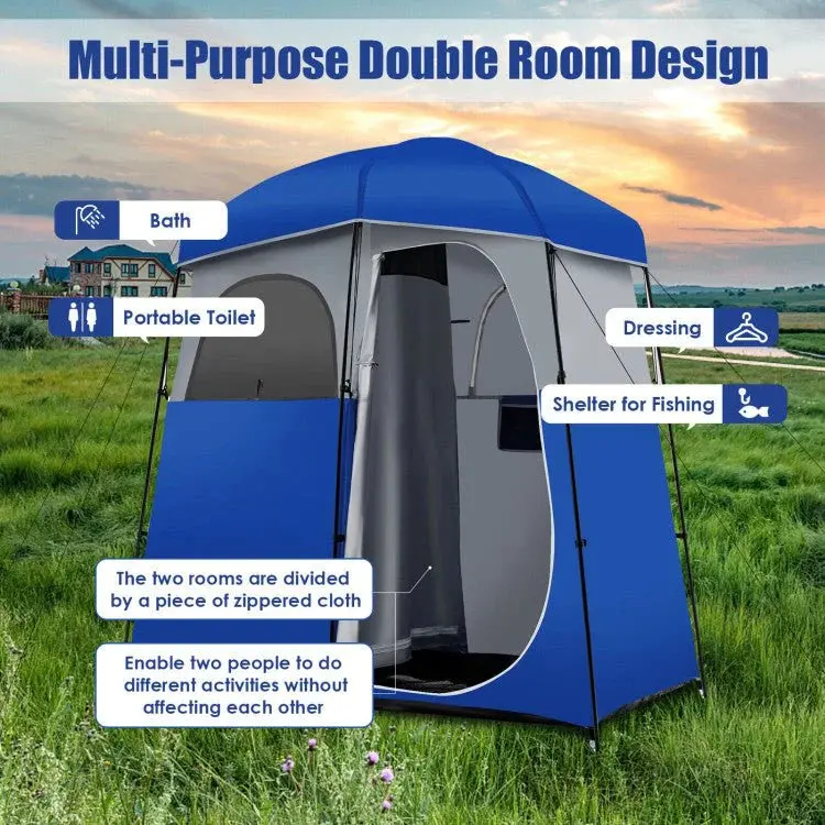 Heavy-Duty Double-Room Camping Privacy Shelter – Multi-Function Shower & Toilet Tent with Integrated Carry Bag