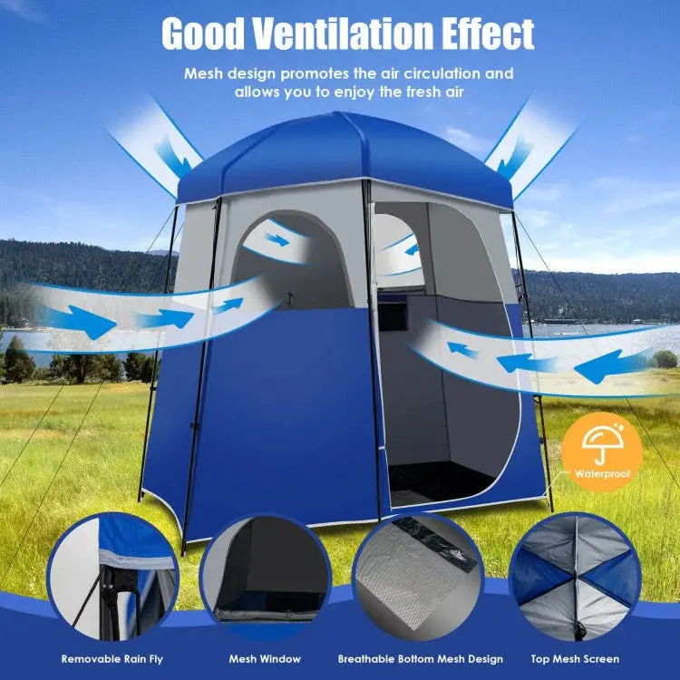 Heavy-Duty Double-Room Camping Privacy Shelter – Multi-Function Shower & Toilet Tent with Integrated Carry Bag