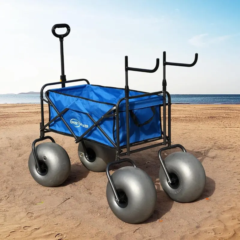 Heavy-Duty Inflatable Beach Cart – 13" Balloon Tires, Integrated Chair Mounts & Included Air Pump
