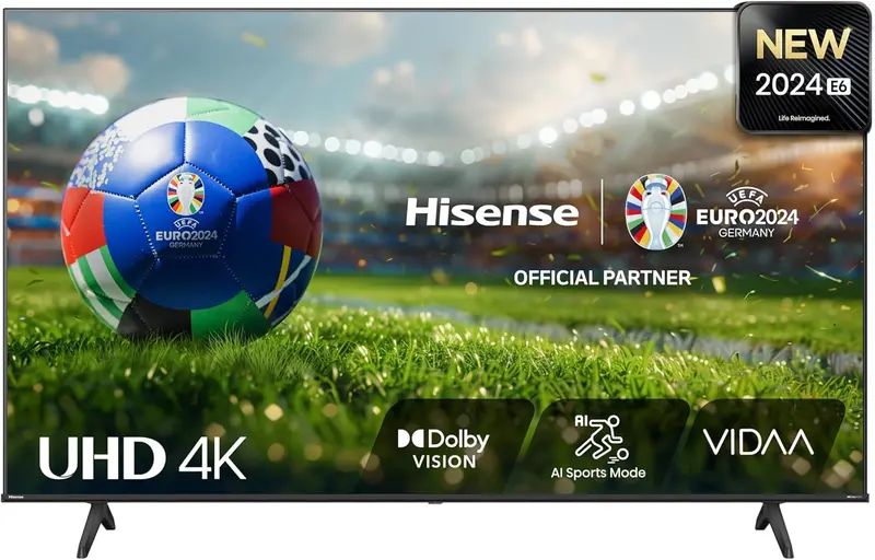 Hisense 55E6NTUK 55-Inch 4K UHD Smart TV – Dolby Vision, VRR, ALLM, AI Sports Mode, Vidaa OS with Netflix, Disney+, YouTube & Now TV (2024 Model)