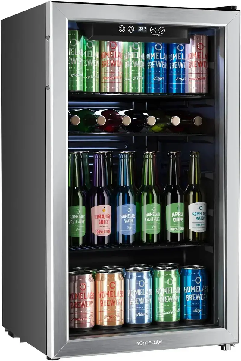 hOmeLabs Glass-Door Beverage Center – Space-Saving Mini Fridge for Soda, Beer, and Wine Storage