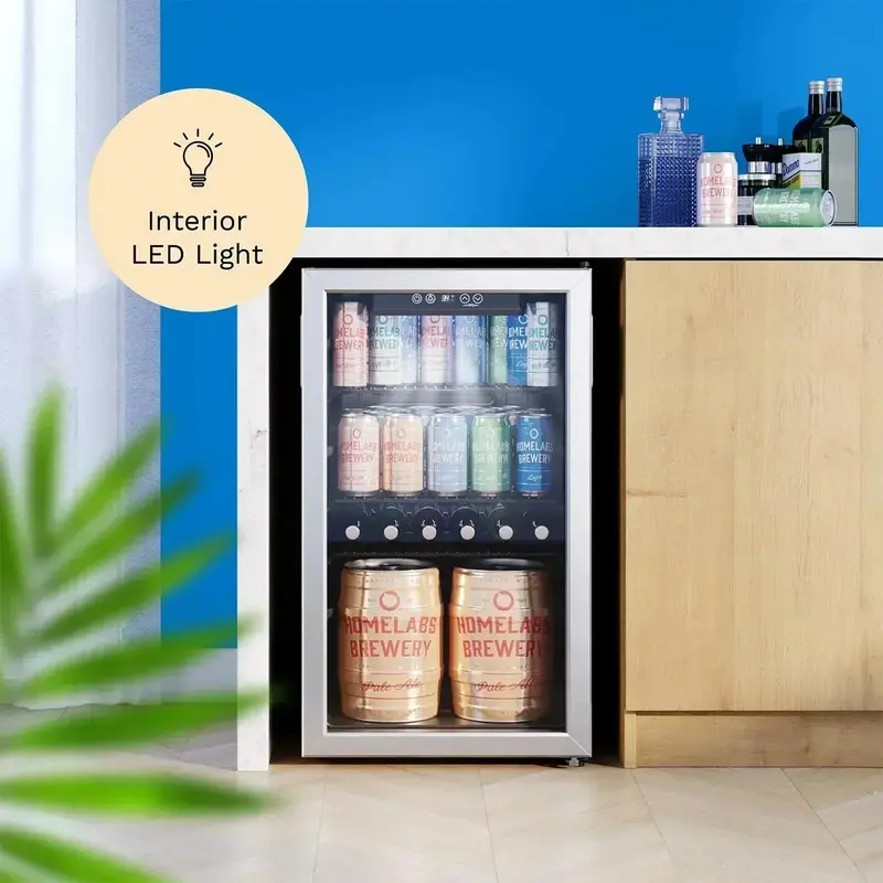 hOmeLabs Glass-Door Beverage Center – Space-Saving Mini Fridge for Soda, Beer, and Wine Storage