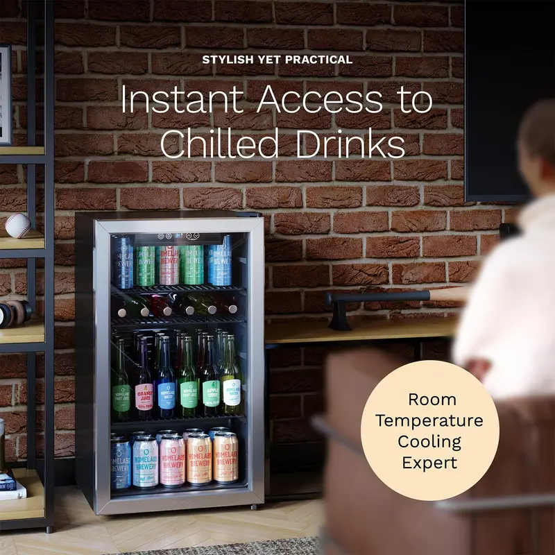 hOmeLabs Glass-Door Beverage Center – Space-Saving Mini Fridge for Soda, Beer, and Wine Storage
