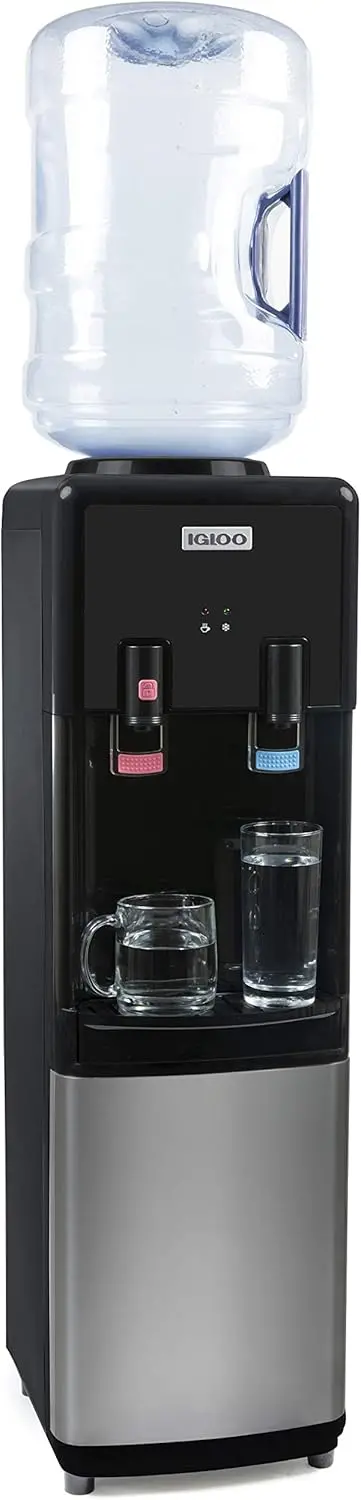 Igloo Sleek Black & Stainless Steel Top-Load Hot and Cold Water Dispenser
