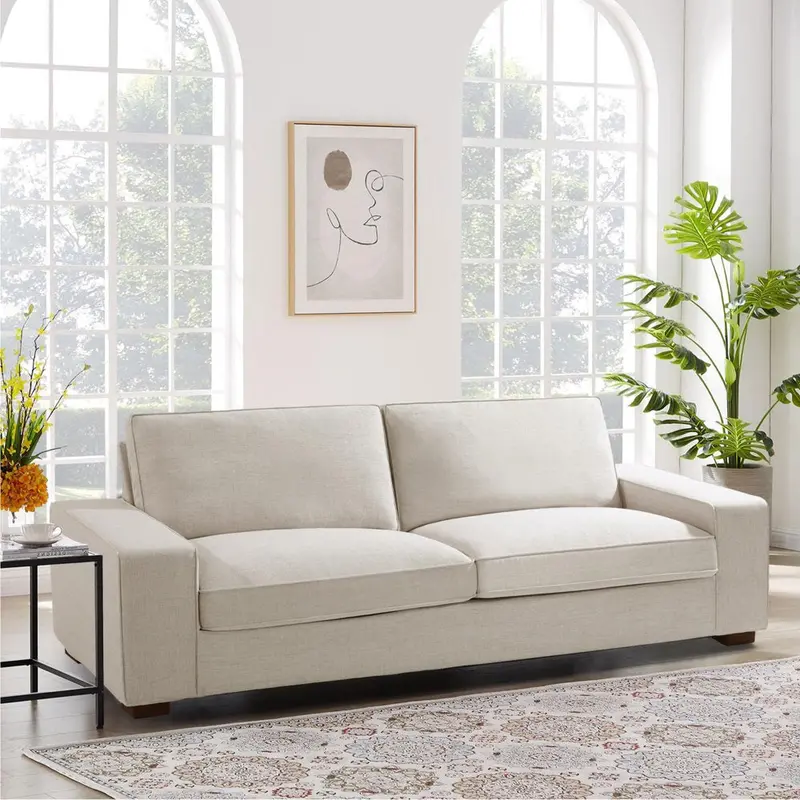 INGALIK Modern Beige 3-Seater Loveseat Sofa – 71-Inch Living Room Accent Piece