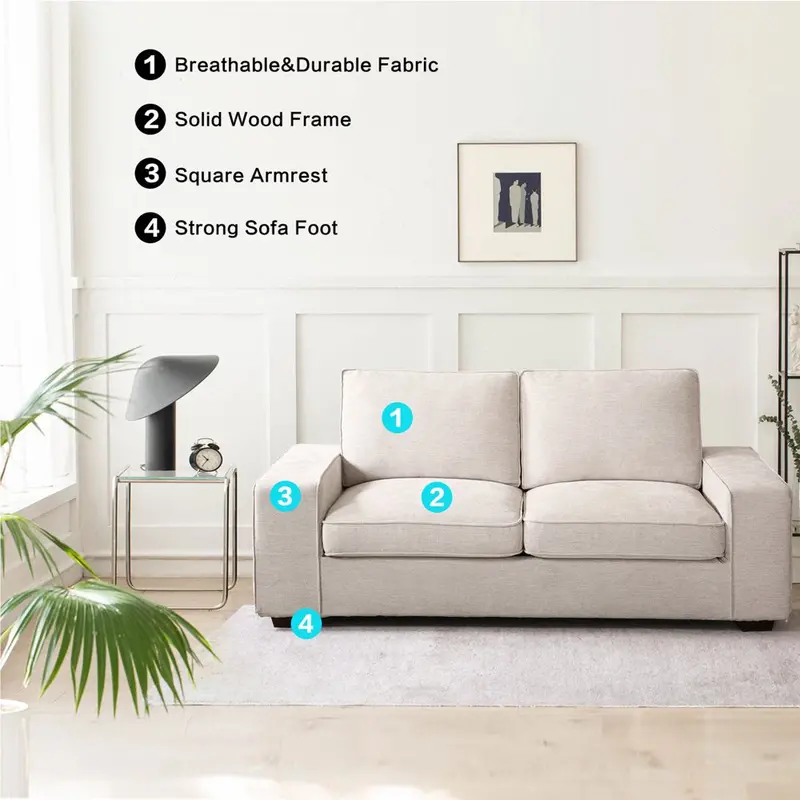 INGALIK Modern Beige 3-Seater Loveseat Sofa – 71-Inch Living Room Accent Piece