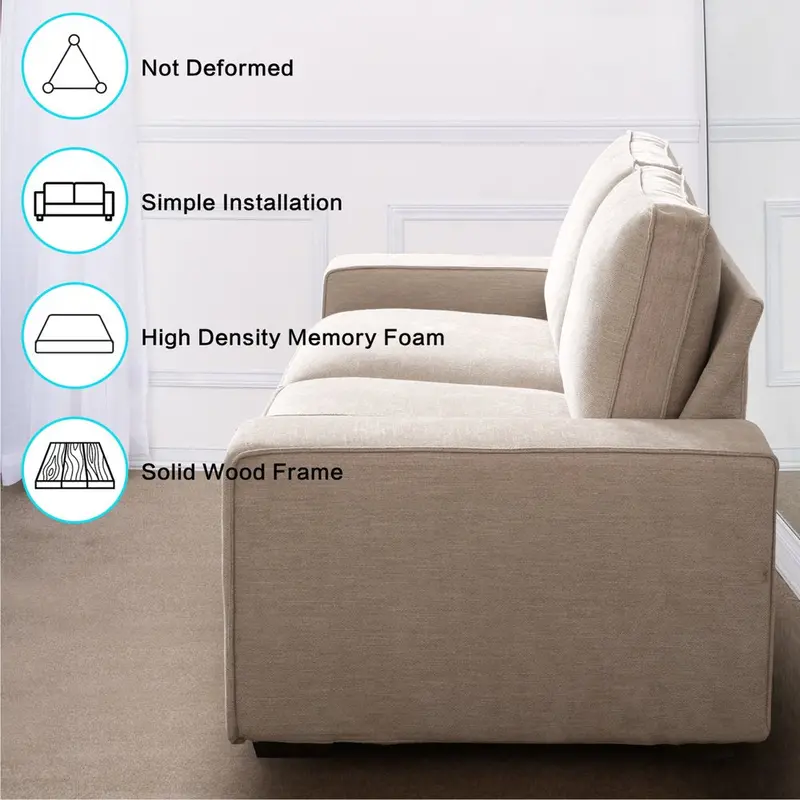 INGALIK Modern Beige 3-Seater Loveseat Sofa – 71-Inch Living Room Accent Piece