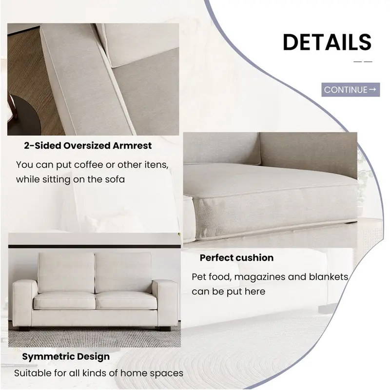 INGALIK Modern Beige 3-Seater Loveseat Sofa – 71-Inch Living Room Accent Piece