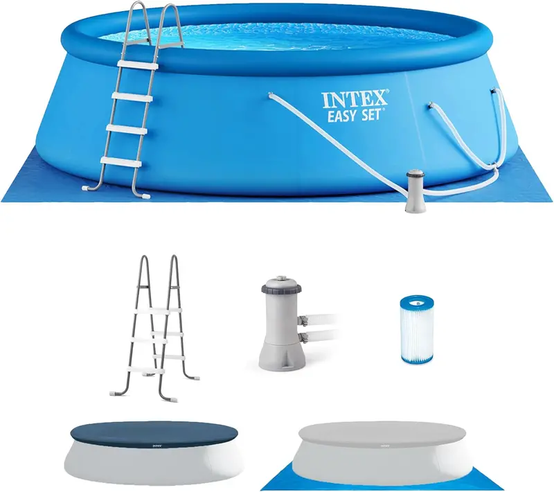 Intex Easy Set 15-Foot Round Inflatable Pool – Includes 1000 GPH Filter Pump, Safety Ladder, Protective Cover, and Ground Cloth 4