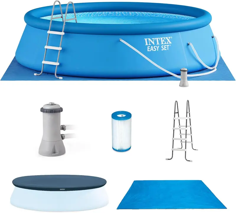 Intex Easy Set 15-Foot Round Inflatable Pool – Includes 1000 GPH Filter Pump, Safety Ladder, Protective Cover, and Ground Cloth