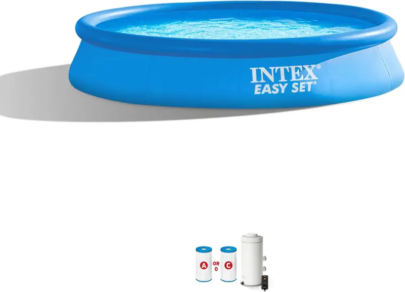 Intex Easy Set 15-Foot Round Inflatable Pool – Includes 1000 GPH Filter Pump, Safety Ladder, Protective Cover, and Ground Cloth