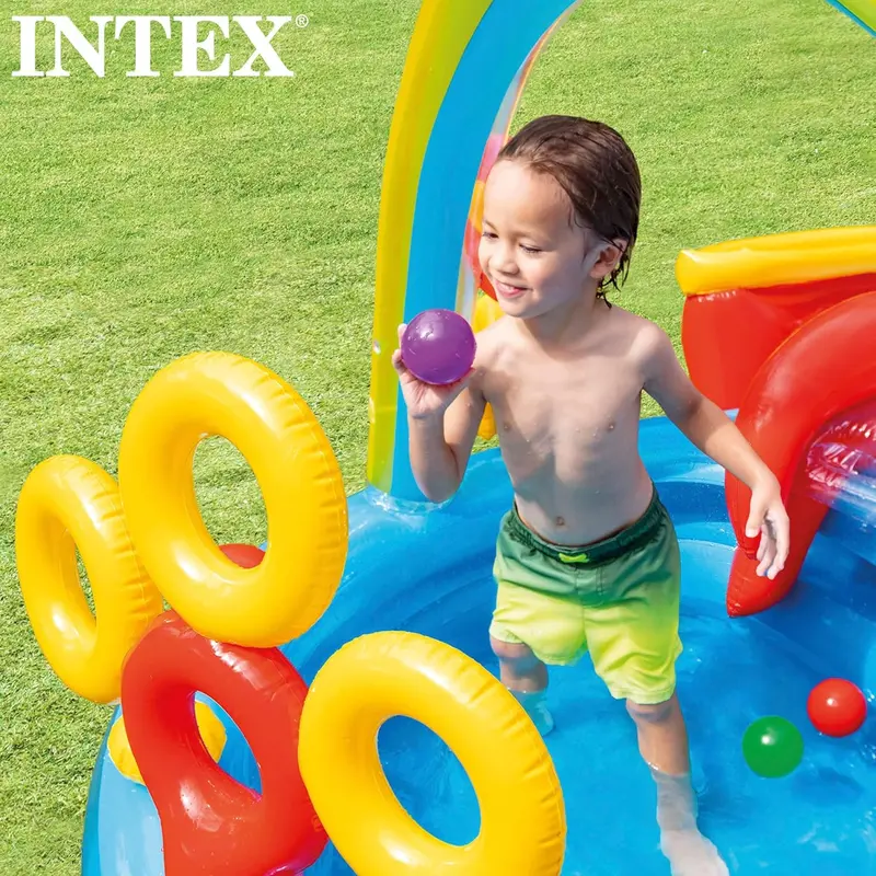 Intex Jungle Adventure Inflatable Water Play Center – Oversized Backyard Splash Pool with Slide & Spray Features (96" x 78" x 28")