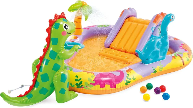 Intex Jungle Adventure Inflatable Water Play Center – Oversized Backyard Splash Pool with Slide & Spray Features (96" x 78" x 28")