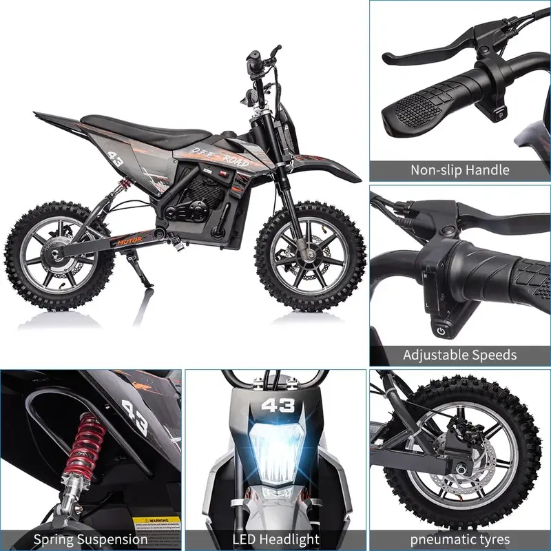 Kids’ Electric Dirt Bike – 36V Brushless 350W Motor, LED Headlight, Leather Seat, Recommended for Ages 8–16 2