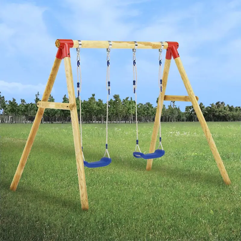 Kids' Wooden Backyard Swing Set with Integrated Play Elements and Safe, Sturdy Construction